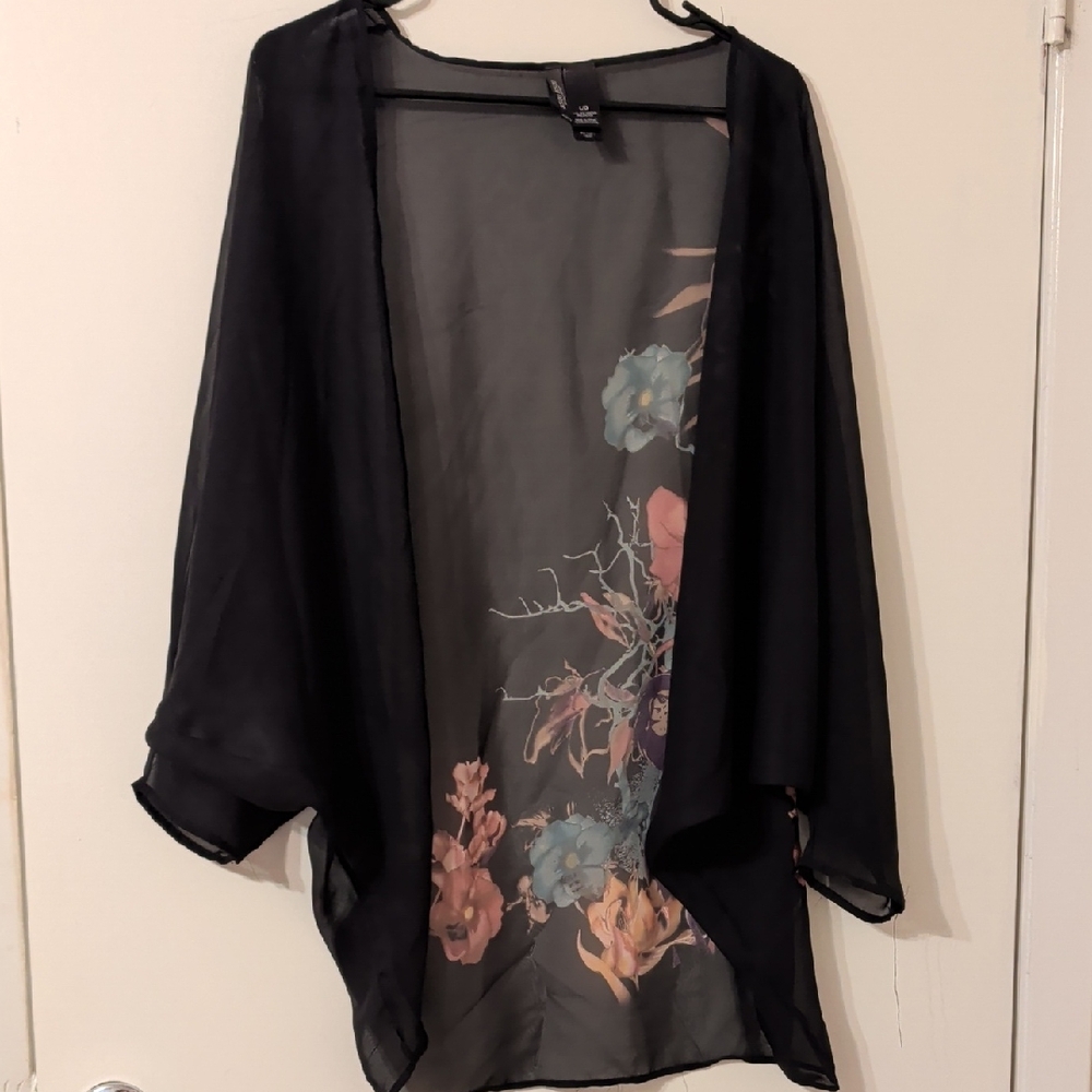 Bisou Bisou Sheer Floral Accent Jacket, Dolman Sleeves, Size L